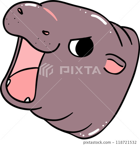 Baby Pygmy Hippo Cartoon Grumpy Doodle Character 118721532