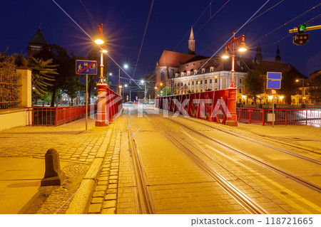 Red Bridge at Night, Wroclaw, Poland 118721665