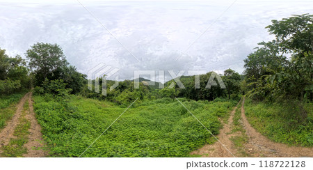 Panoramic view of rural pasture in the rainy season. 118722128