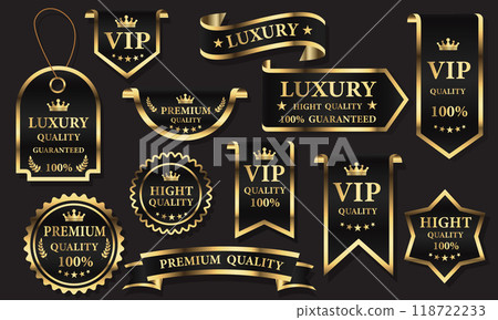 Black golden luxury premium quality label badges on grey background vector Black golden luxury premium quality label badges on grey background vector 118722233