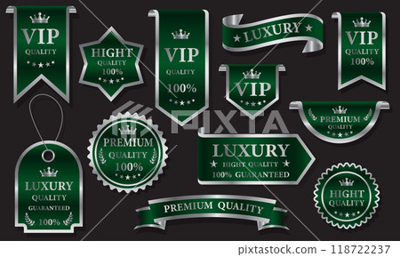 Green silver luxury premium quality label badges on grey background vector Green silver luxury premium quality label badges on grey background vector 118722237