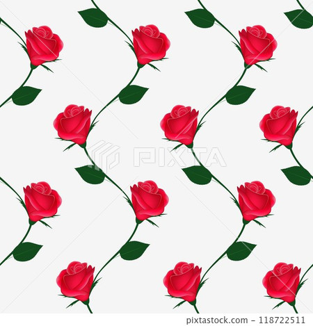 Branches of roses on a white background, vertical seamless pattern. 118722511