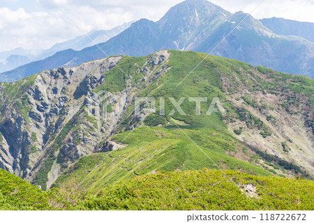 Climbing Mt. Ogouchi in the Southern Alps in early summer - Mt. Mae-Ogouchi seen from the summit of Mt. Ogouchi Climbing Mt. Ogouchi in the Southern Alps in early summer - Mt. Mae-Ogouchi seen from the summit of Mt. Ogouchi 118722672
