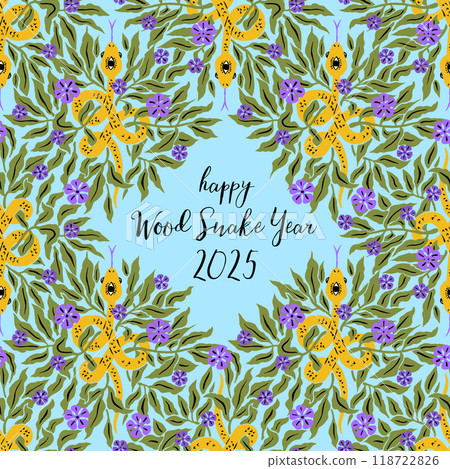 Chinese New Year 2025 greeting card design with mystical floral snake 118722826
