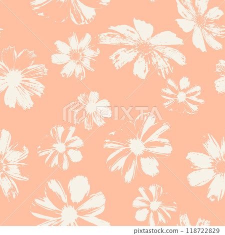 Seamless pattern with flowers blooms stamps. Nature grunge background 118722829