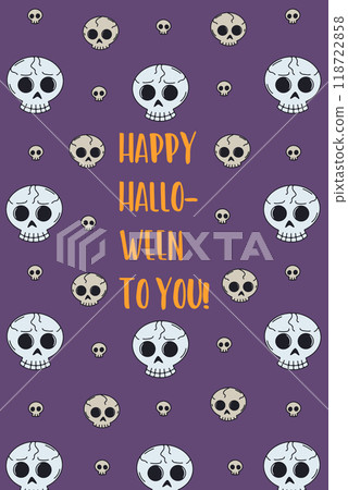Card or poster with cute Halloween illustration with human skulls 118722858