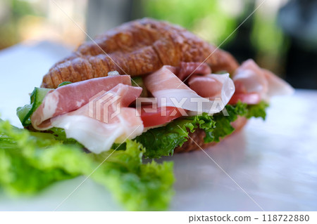 Croissant Club Sandwich with Ham and Cheese Croissant Club Sandwich with Ham and Cheese 118722880