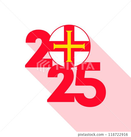 2025 banner with Guernsey flag inside. Vector illustration. 118722916
