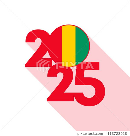 2025 banner with Guinea flag inside. Vector illustration. 118722918