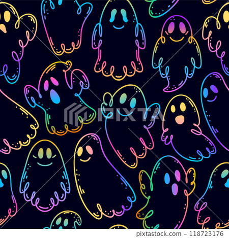 Seamless pattern with cute ridescence ghosts  118723176