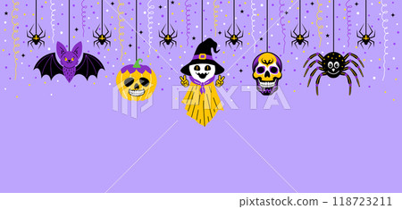 Halloween garland with doodle style characters Halloween garland with doodle style characters 118723211