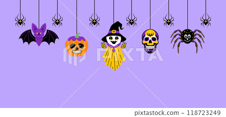 Halloween garland with doodle style characters  118723249