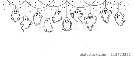 Halloween garland with doodle style ghosts  118723252