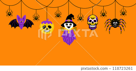 Halloween garland with doodle style characters  118723261