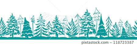 Seamless background Christmas trees blue. hand drawing. Not AI Vector illustration 118723387