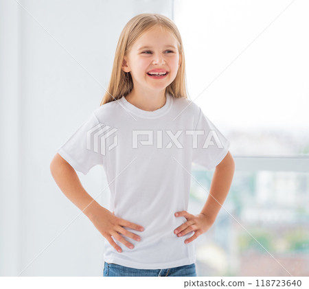 Cute little girl in white shirt, blamk for your design Cute little girl in white shirt, blamk for your design 118723640