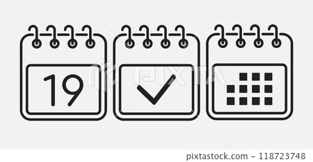 Vector icon page calendar - 19 day, agenda, done Vector icon page calendar - 19 day, agenda, done 118723748