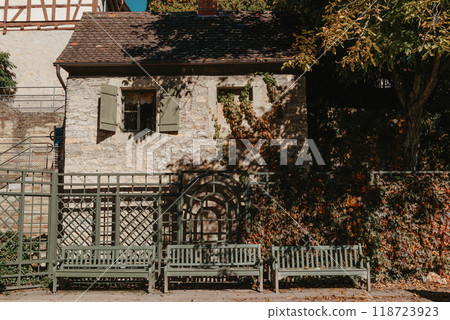 Old national German town house in Bietigheim-Bissingen, Baden-Wuerttemberg, Germany, Europe. Old Town is full of colorful and well preserved buildings. 118723923