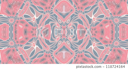 Abstract Kaleidoscope Geometry Psychedelic Art Pink Blue White Pattern Background Abstract Kaleidoscope Geometry Psychedelic Art Pink Blue White Pattern Background 118724164