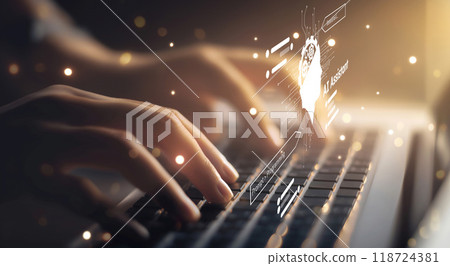 Human interact with AI artificial intelligence brain process generative AI EIDE 118724381
