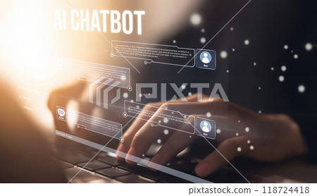 Human interact with AI artificial intelligence virtual assistant EIDE 118724418