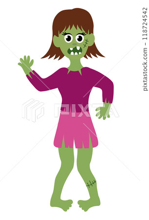 Zombie girl. Halloween Living dead. Cartoon Flat Vector illustration. 118724542