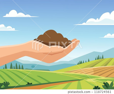 The fertile soil in the hands of a farmer is suitable for cultivation. 118724561