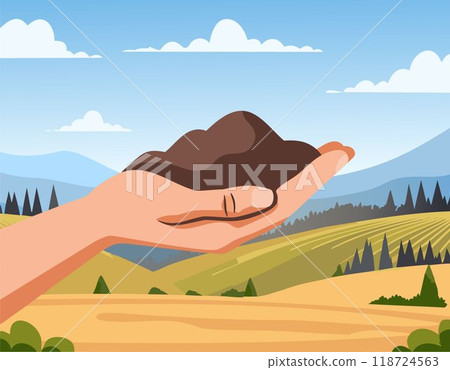 The fertile soil in the hands of a farmer is suitable for cultivation. 118724563
