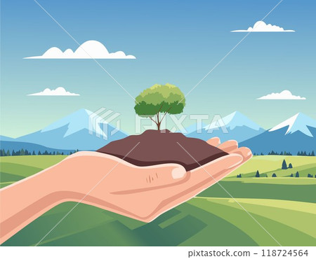 The fertile soil in the hands of a farmer is suitable for cultivation. 118724564