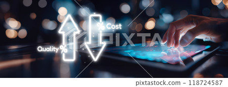Cost reduction, cost saving concept shown by digital graphic EIDE overlays 118724587