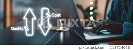 Cost reduction, cost saving concept shown by digital graphic EIDE overlays 118724656