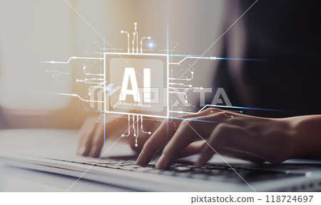 Human interact with AI artificial intelligence brain process generative AI EIDE 118724697