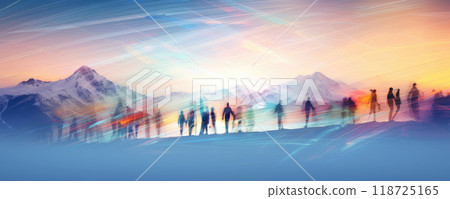 people in mountain winter vacation blurry background 118725165