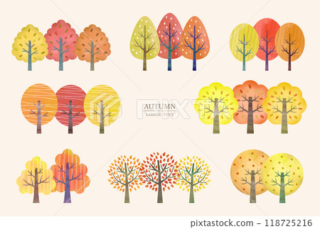 Illustration set of various autumn trees (watercolor style vector) 118725216
