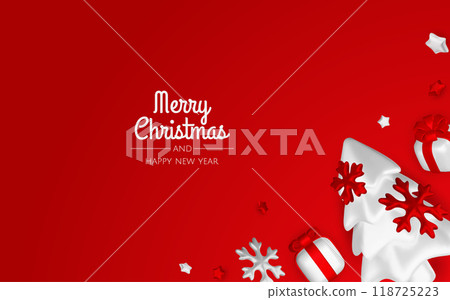 Merry christmas greeting card vector poster. Christmas elegant invitation template with xmas balls, xmas tree and snowflakes. Vector illustration holiday season greeting Merry christmas greeting card vector poster. Christmas elegant invitation template with xmas balls, xmas tree and snowflakes. Vector illustration holiday season greeting 118725223