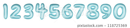 Blue numbers from 0 to 9. Set of bright spherical figures. Realistic 3d design. vector illustration 118725369