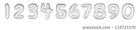 White numbers from 0 to 9. Set of bright spherical figures. Realistic 3d design. vector illustration 118725370