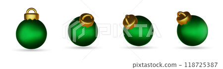Christmas balls green vector set design. Christmas red and gold ball ornament. Vector illustration 3d realistic bauble Christmas balls green vector set design. Christmas red and gold ball ornament. Vector illustration 3d realistic bauble 118725387