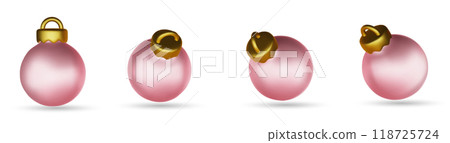 Christmas balls vector set. Christmas ball element with glossy, shinny and colorful design for holiday season decoration isolated in white background. Vector illustration. 118725724