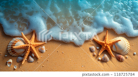 Sea, ocean landscape, many different shells, starfish and ocean inhabitants - AI generated image Sea, ocean landscape, many different shells, starfish and ocean inhabitants - AI generated image 118725784