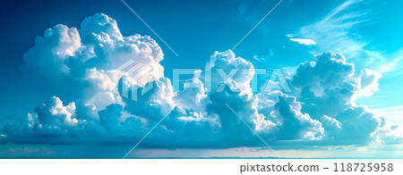 Blue sky with bright sun as abstract panoramic background - AI generated image 118725958