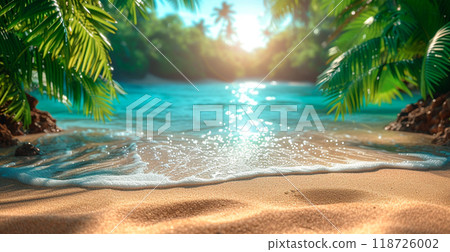 Bright sunny beach, vacation concept at sea, ocean, palm trees, tourism - AI generated image 118726002