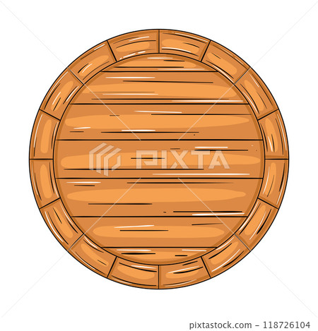 Wooden beer barrel top with rustic texture in cartoon style, Vector Wooden beer barrel top with rustic texture in cartoon style, Vector 118726104