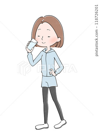Drinking water - Illustration of a woman exercising 118726201