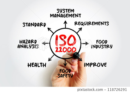 ISO 22000 - Food safety management system which provides requirements for organizations in the food industry, mind map concept for presentations and reports 118726291