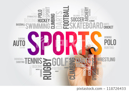 Sports word cloud collage, hobbies and leisure concept background 118726433