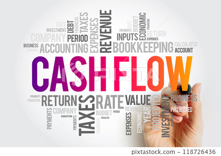 Cash Flow - measurement of the amount of cash that comes into and out of your business in a particular period of time, word cloud concept background Cash Flow - measurement of the amount of cash that comes into and out of your business in a particular period of time, word cloud concept background 118726436