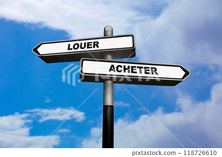 Rent or Buy - French direction signs Rent or Buy - French direction signs 118726610