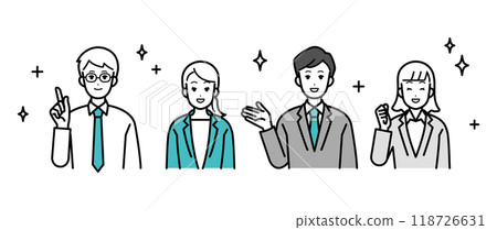 Illustration of male and female business people with positive reactions 118726631