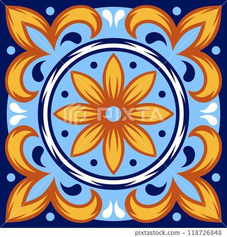Portuguese ceramic tile pattern. Mediterranean traditional ornament. Italian or spanish majolica. 118726848